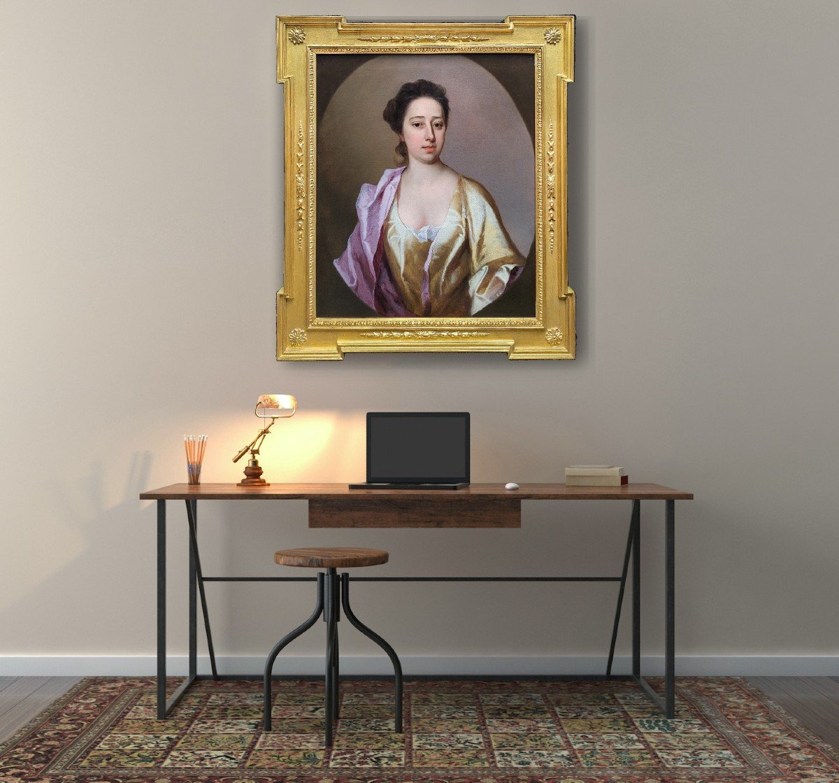 Vers 1710 Portrait d'Une Dame En Robe De Soie Jaune Et Manteau Violet, Michael Dahl-photo-4