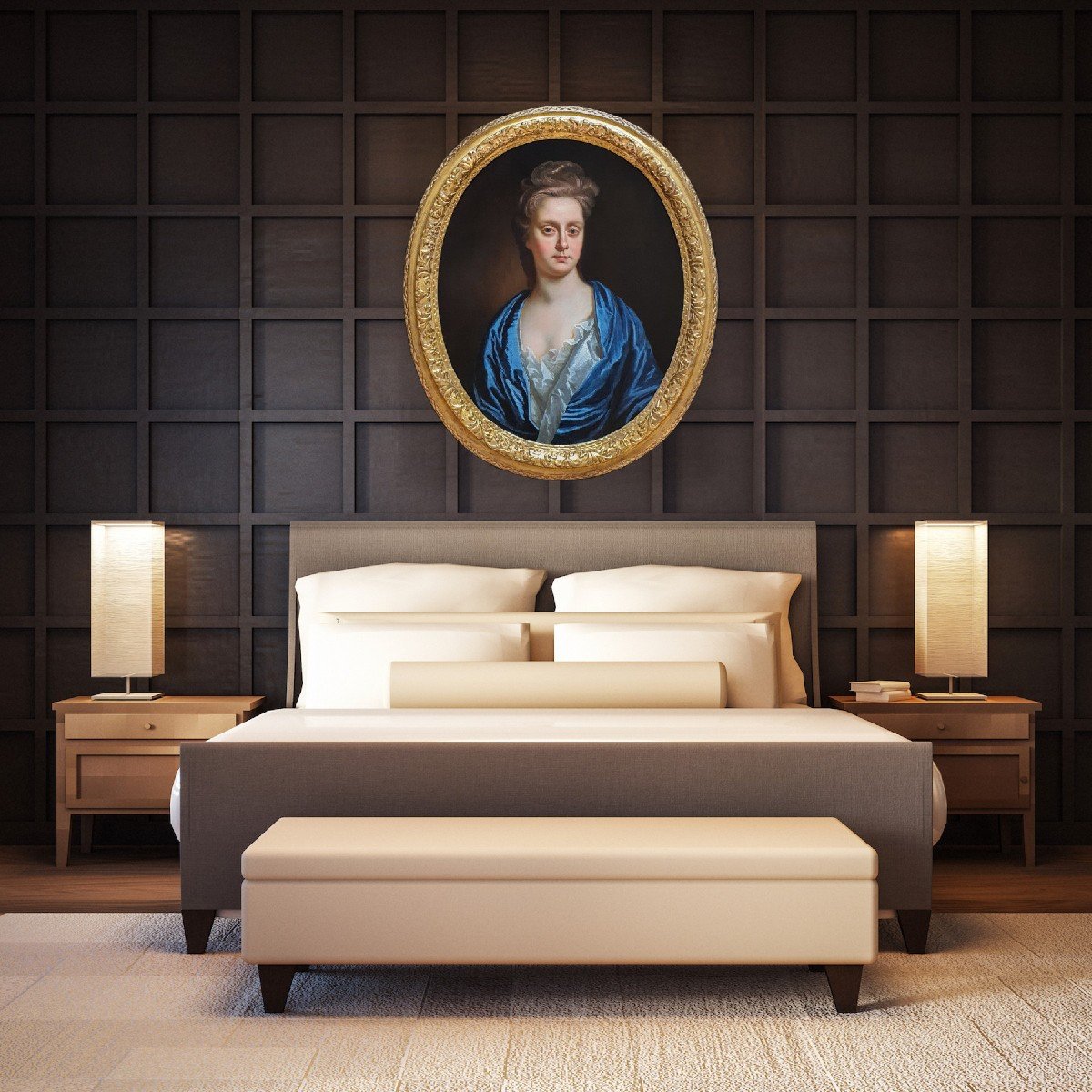 Vers 1690 Portrait Lady Anne Stapylton, Peinture à l'Huile Ancienne, Cadre Doré Fin-photo-2