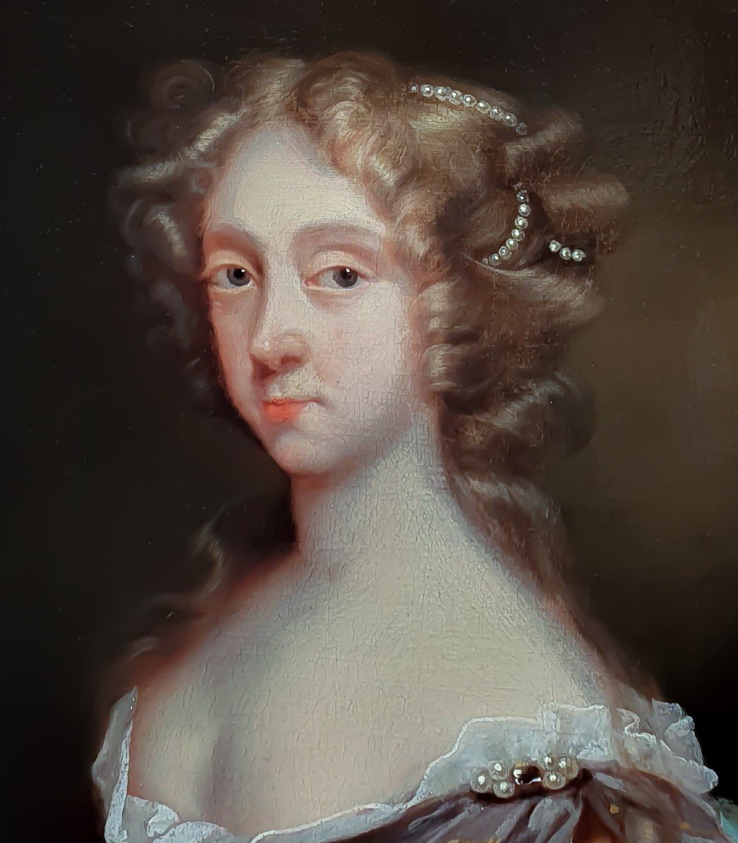 Portrait d'Elizabeth Spencer Vers 1665; Cadre Finement Sculpté, 17ème Siècle, Huile Sur Toile-photo-3