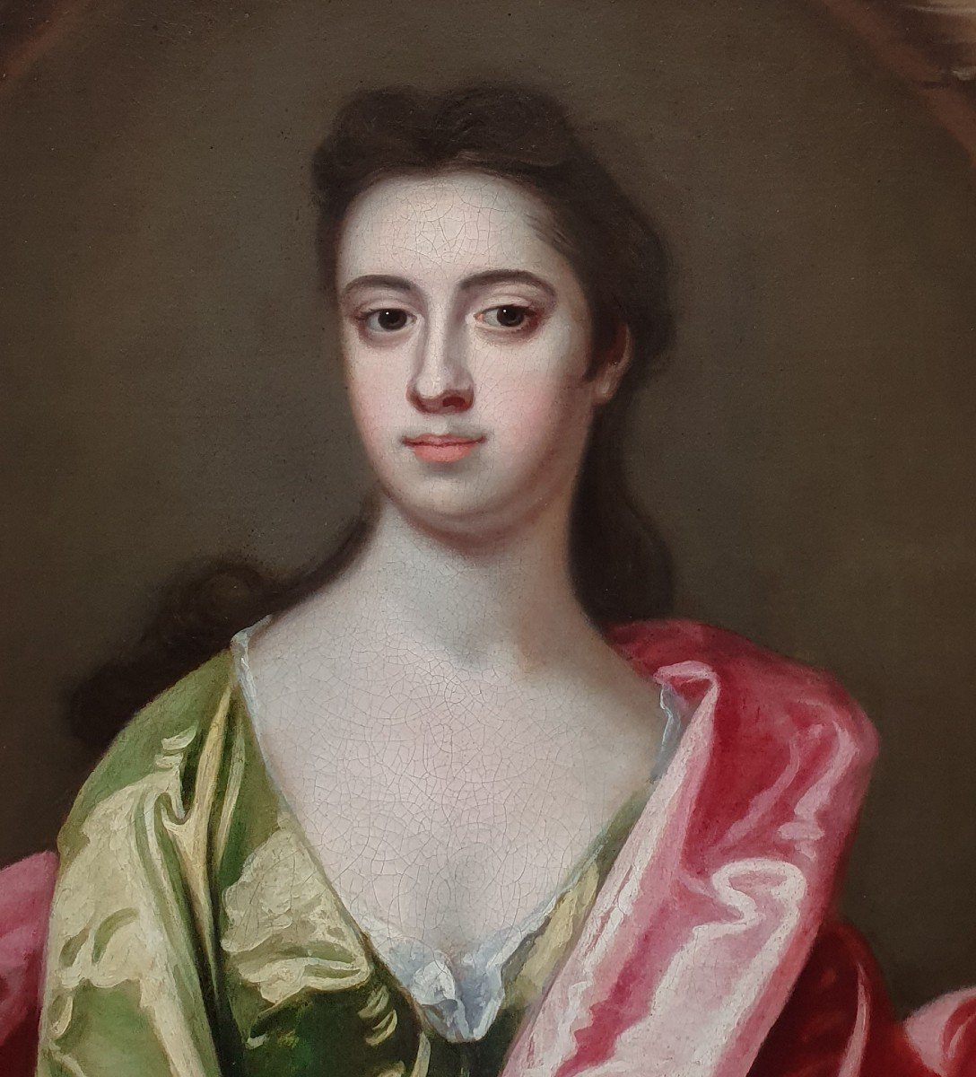 Vers 1710 Dame De Qualité, Portrait De Femme, Peinture à l'Huile Ancienne Sur Toile -photo-1