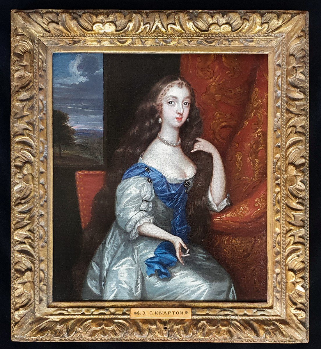 Vers 1700 Portrait d'Une Dame Dans Un Intérieur, Provenance Manoir, Abbaye De Coombe, Huile