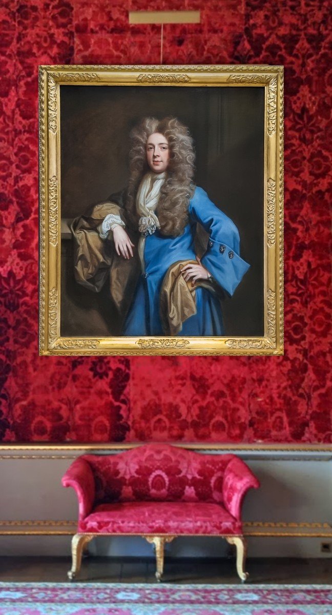 Portrait Of A Gentleman, John Philip Packer, Blue Coat With Diamonds C.1686, Oil On Canvas-photo-2