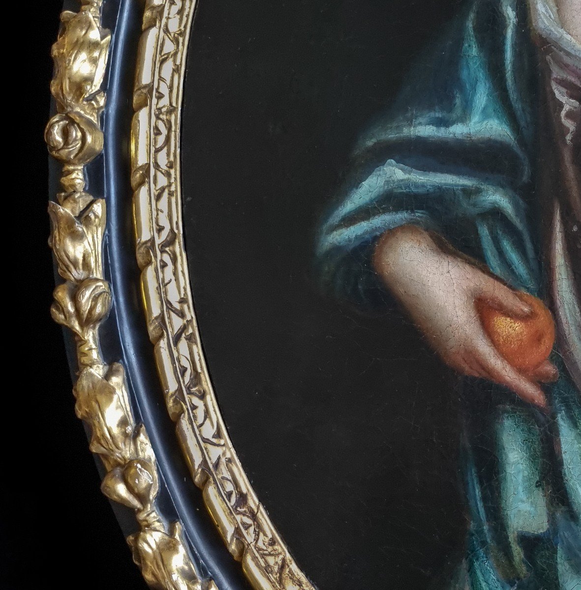 Vers 1700 Portrait De Jeune Femme Tenant Une Orange, Française, Peinture à l'Huile Sur Toile-photo-3