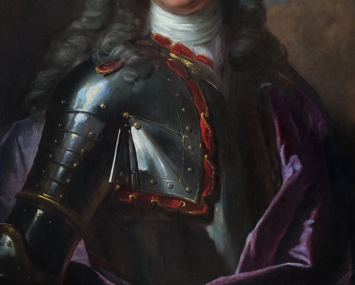 Portrait d'Un Gentilhomme Portant Une Armure Et Un Manteau Mauve Vers 1740, Huile Sur Toile-photo-1