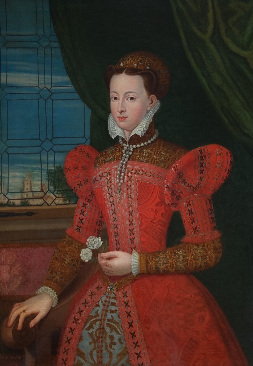 Portrait Of Lady, Mary Queen Of Scots, 18th Century, Oil On Canvas, 17th Century Carved Frame-photo-3