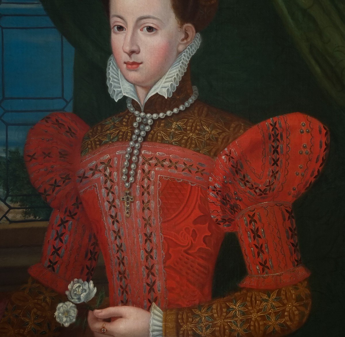 Portrait Of Lady, Mary Queen Of Scots, 18th Century, Oil On Canvas, 17th Century Carved Frame-photo-1