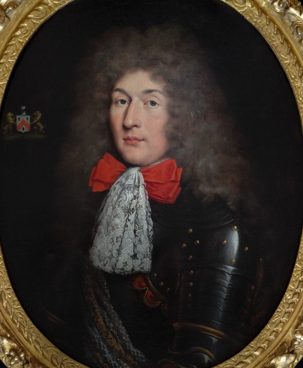 Portrait Of A Gentleman In A Lace Cravat & Armour,1680’s; Circle Of Pierre Mignard (1612-1695)-photo-4