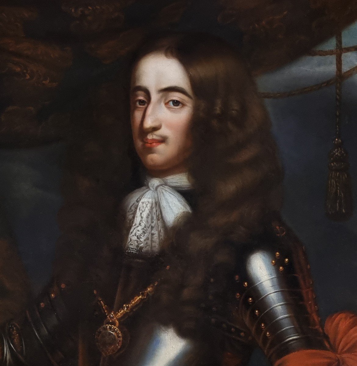Portrait Of King William III In Armour, A Battle In The Distance C.1680; Circle Of Jan De Baen-photo-2