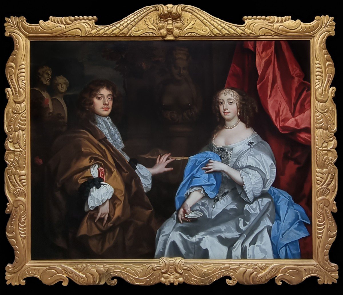 Vers 1662 Portrait Sir John Rivers 3e Baronnet Chafford & Lady Anne Rivers, Avec Une Fontaine