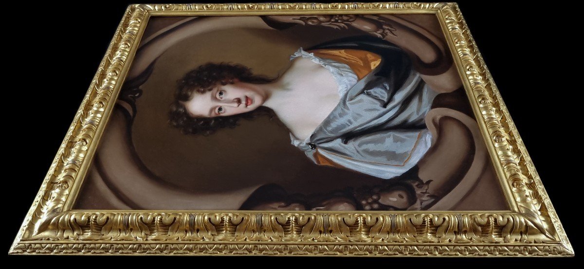 Portrait d'Une Dame Dans Un Cartouche En Pierre élaboré C.1675-80;  Mary Beale, Huile Sur Toile-photo-4