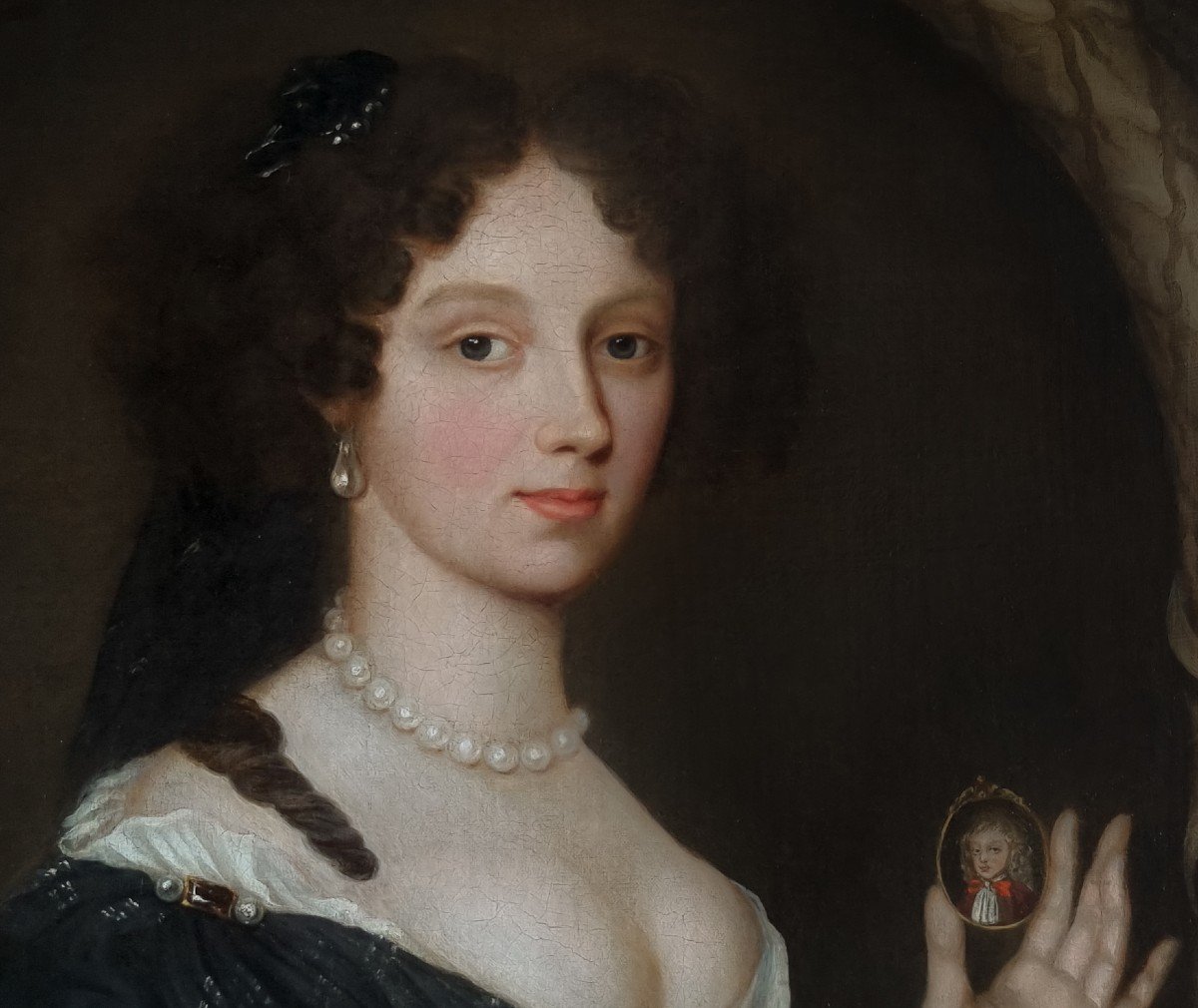 Rare Portrait d'Une Dame Tenant Un Portrait Miniature d'Un Garçon C.1673-80, Huile Sur Toile-photo-2