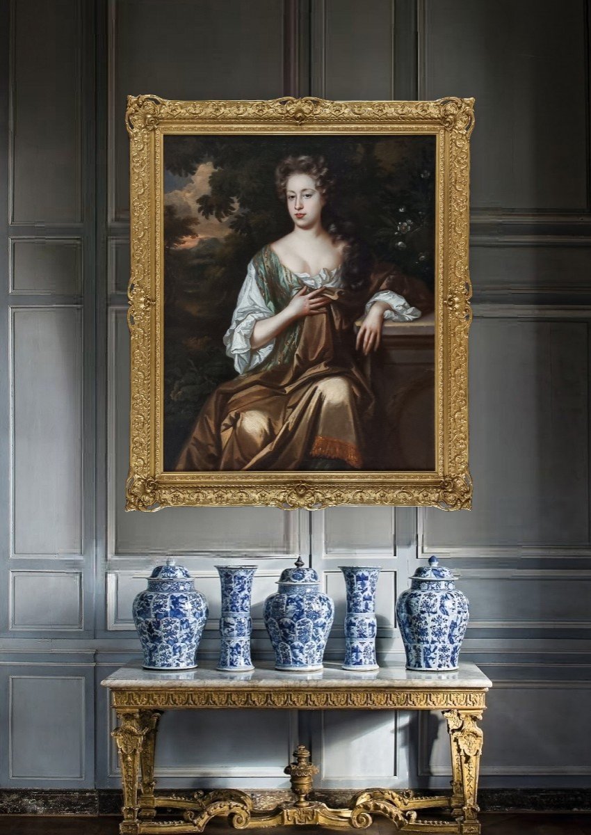 Portrait Of A Lady Seated By A Plinth In A Wooded Landscape C.1684/87; Circle Of Willem Wissing