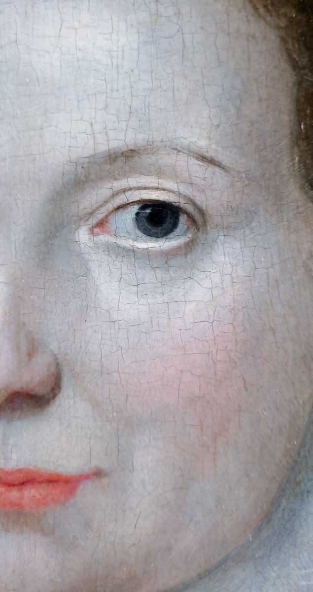 Portrait De Dame En Tenue élaborée Vers 1615, Huile Sur Panneau, Cadre Finement Sculpté-photo-2