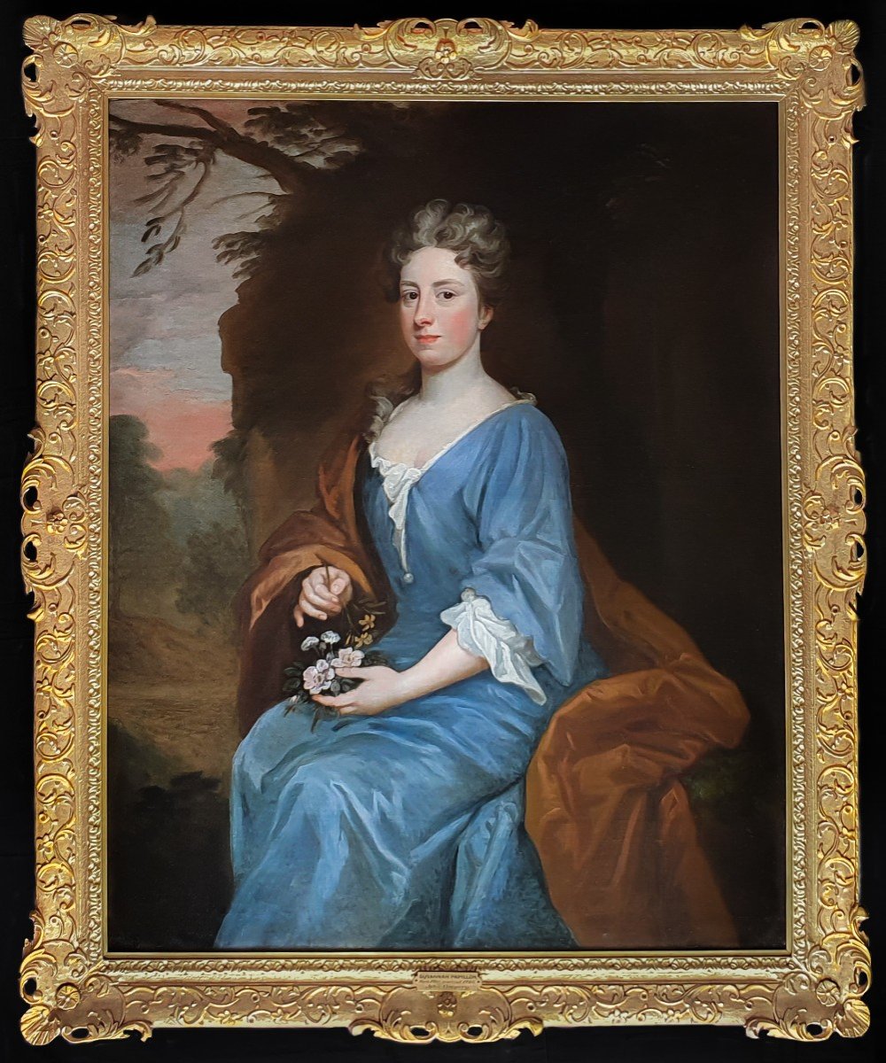 Portrait d'Une Dame, Susannah Papillon; Beau Cadre Sculpté & Doré, Huile Sur Toile Vers 1695