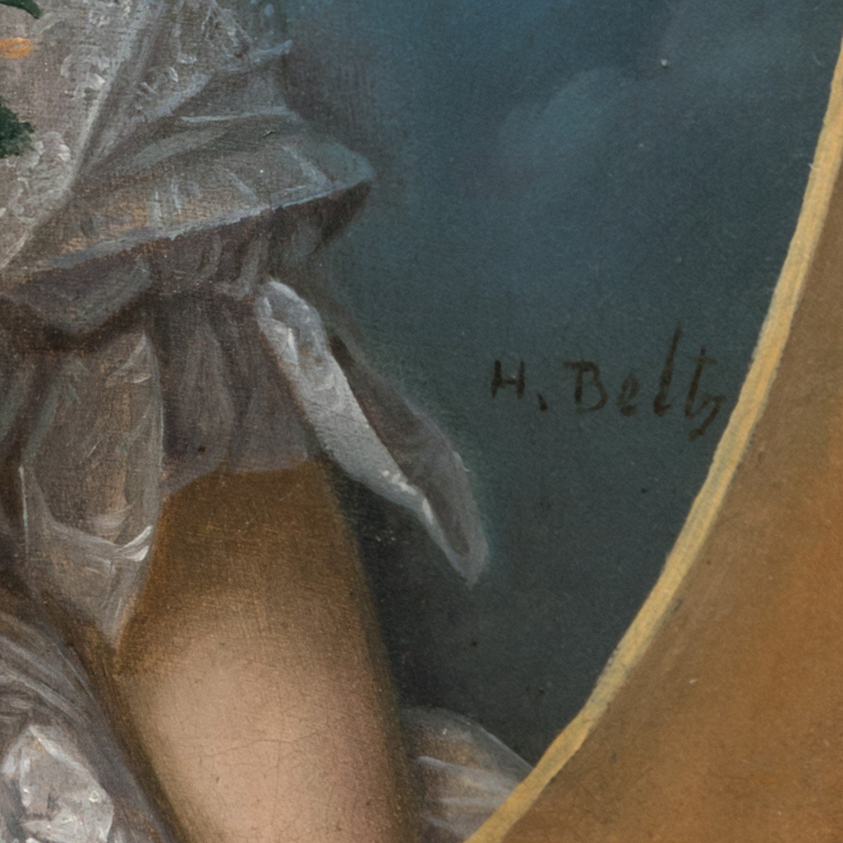 Portrait Signé d'Une Jeune Femme En Robe Blanche, Vers 1840, Huile Sur Toile-photo-2