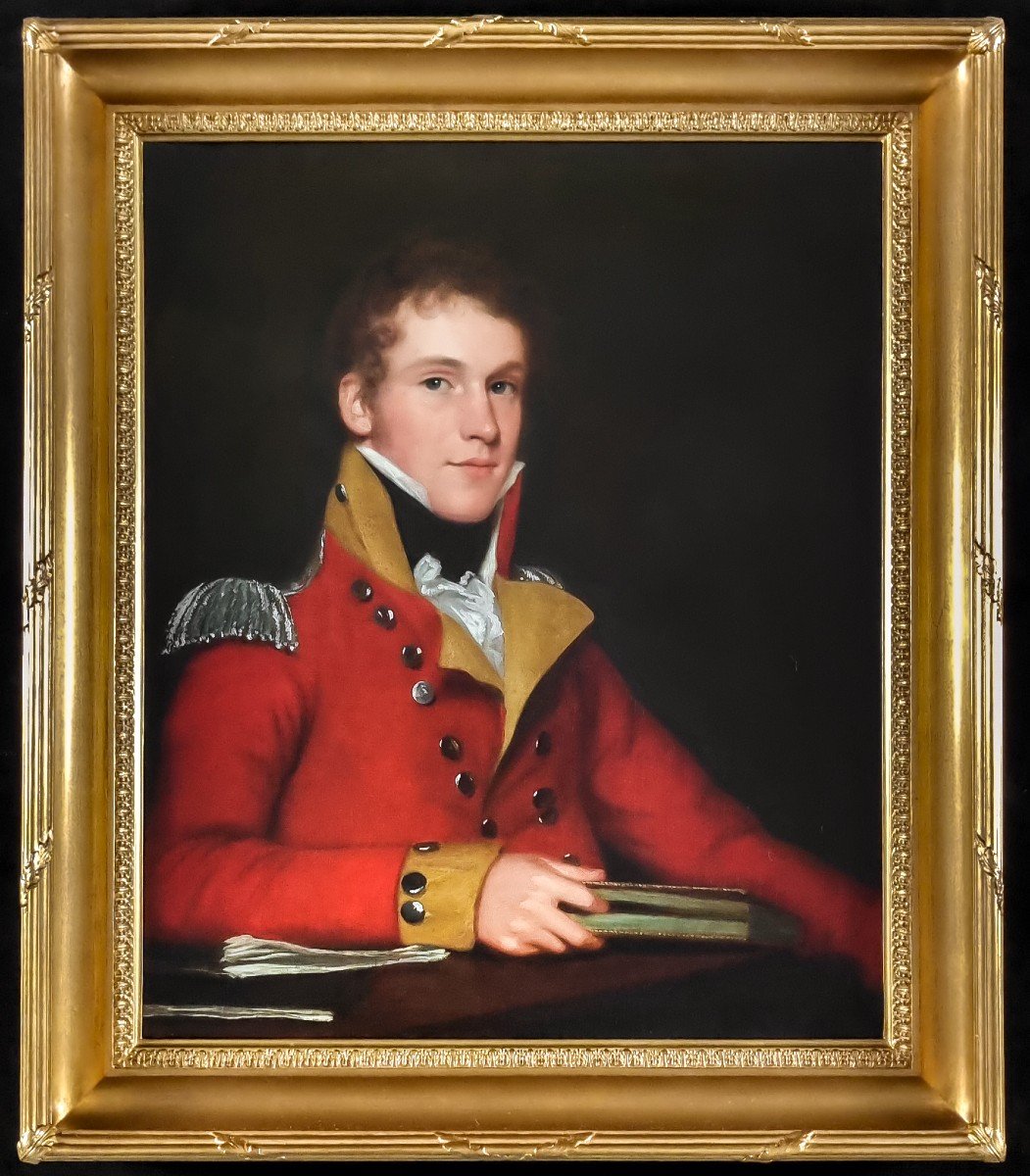 Portrait Régence d'Un Officier En Uniforme Vers 1815 ; Peinture Militaire à l'Huile Sur Toile-photo-2