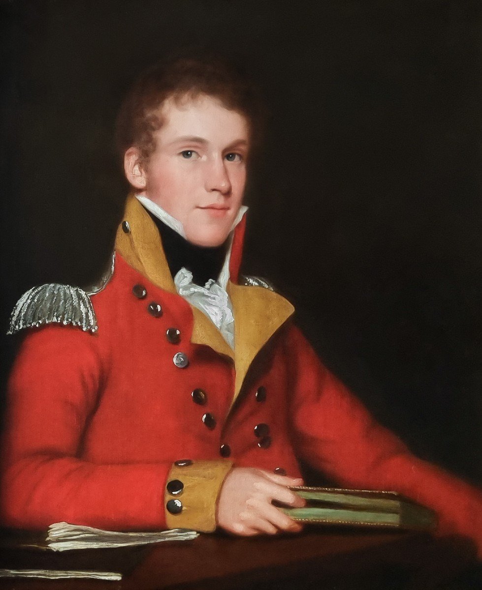 Portrait Régence d'Un Officier En Uniforme Vers 1815 ; Peinture Militaire à l'Huile Sur Toile-photo-3