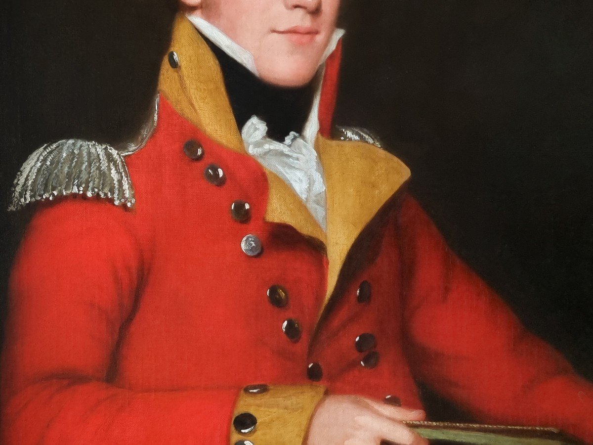 Portrait Régence d'Un Officier En Uniforme Vers 1815 ; Peinture Militaire à l'Huile Sur Toile-photo-4