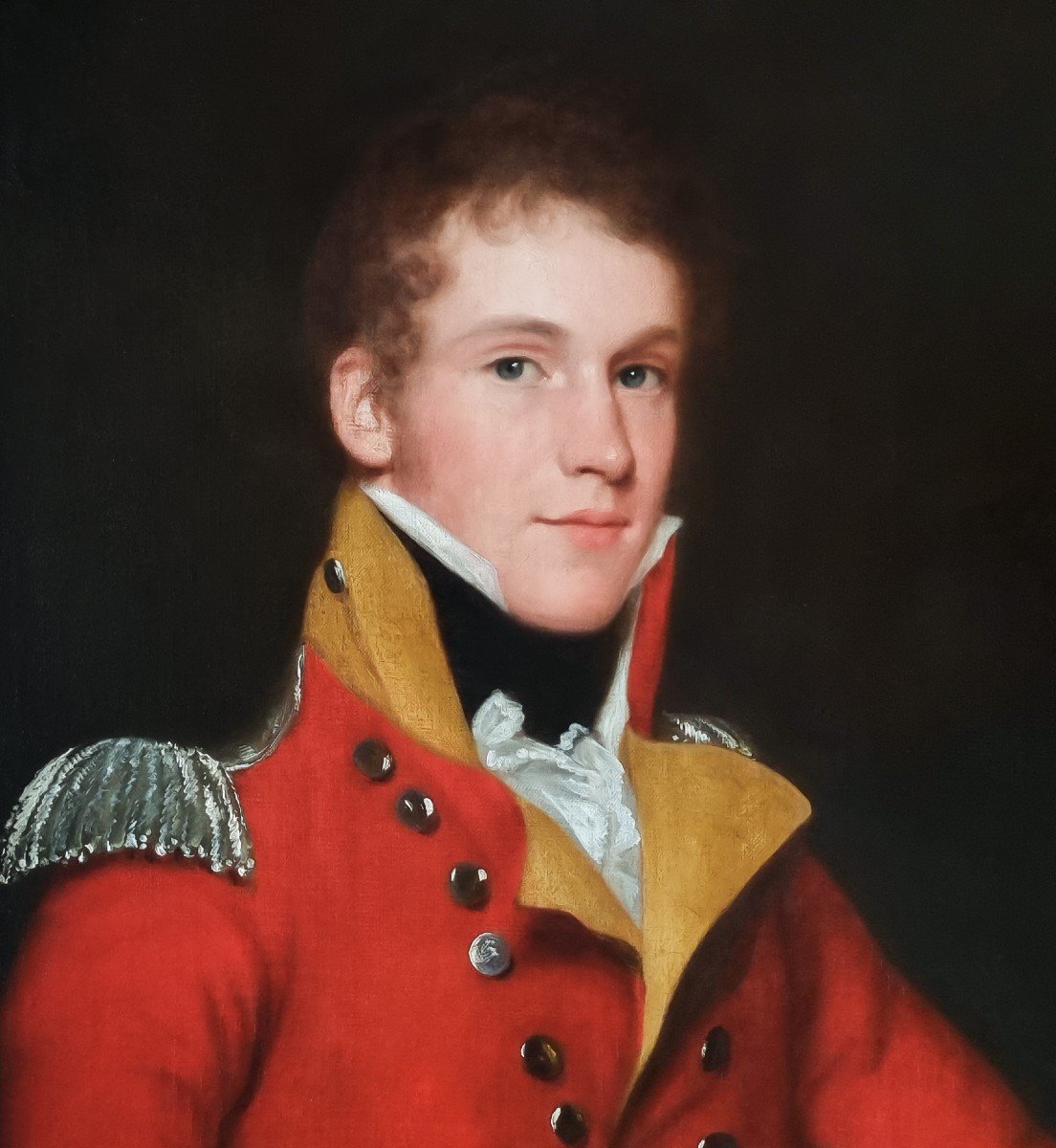 Portrait Régence d'Un Officier En Uniforme Vers 1815 ; Peinture Militaire à l'Huile Sur Toile-photo-1