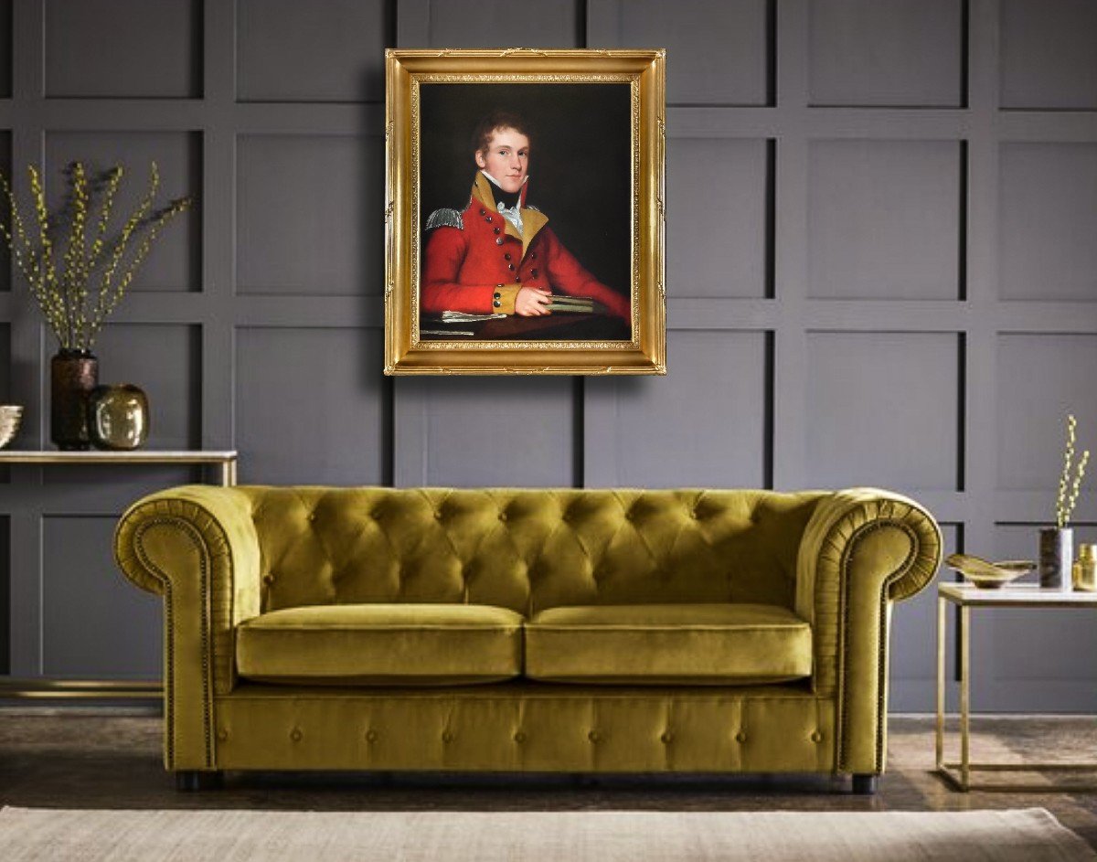 Portrait Régence d'Un Officier En Uniforme Vers 1815 ; Peinture Militaire à l'Huile Sur Toile