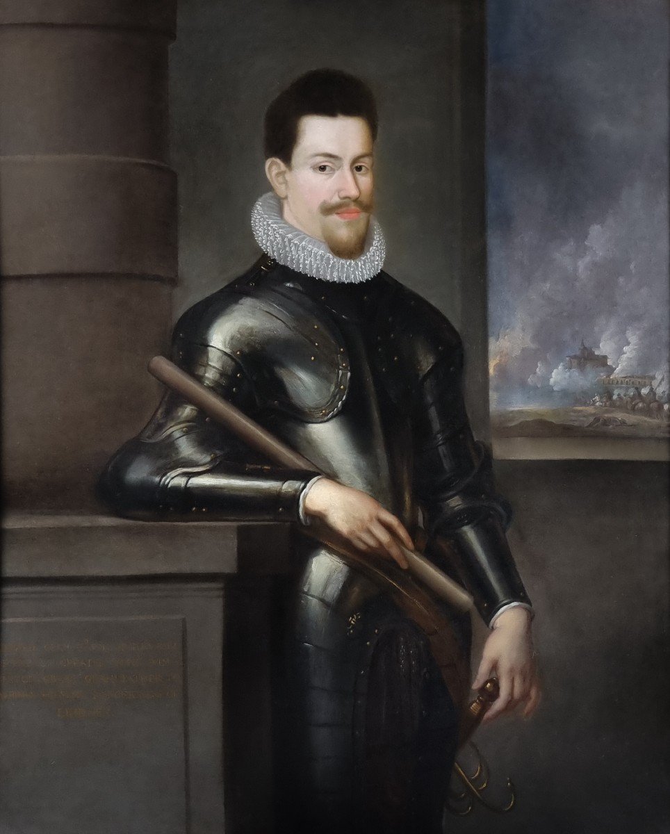 Portrait d'Un Gentilhomme En Armure Et Tenant Un Bâton Vers 1635, Provenance Du Manoir-photo-3