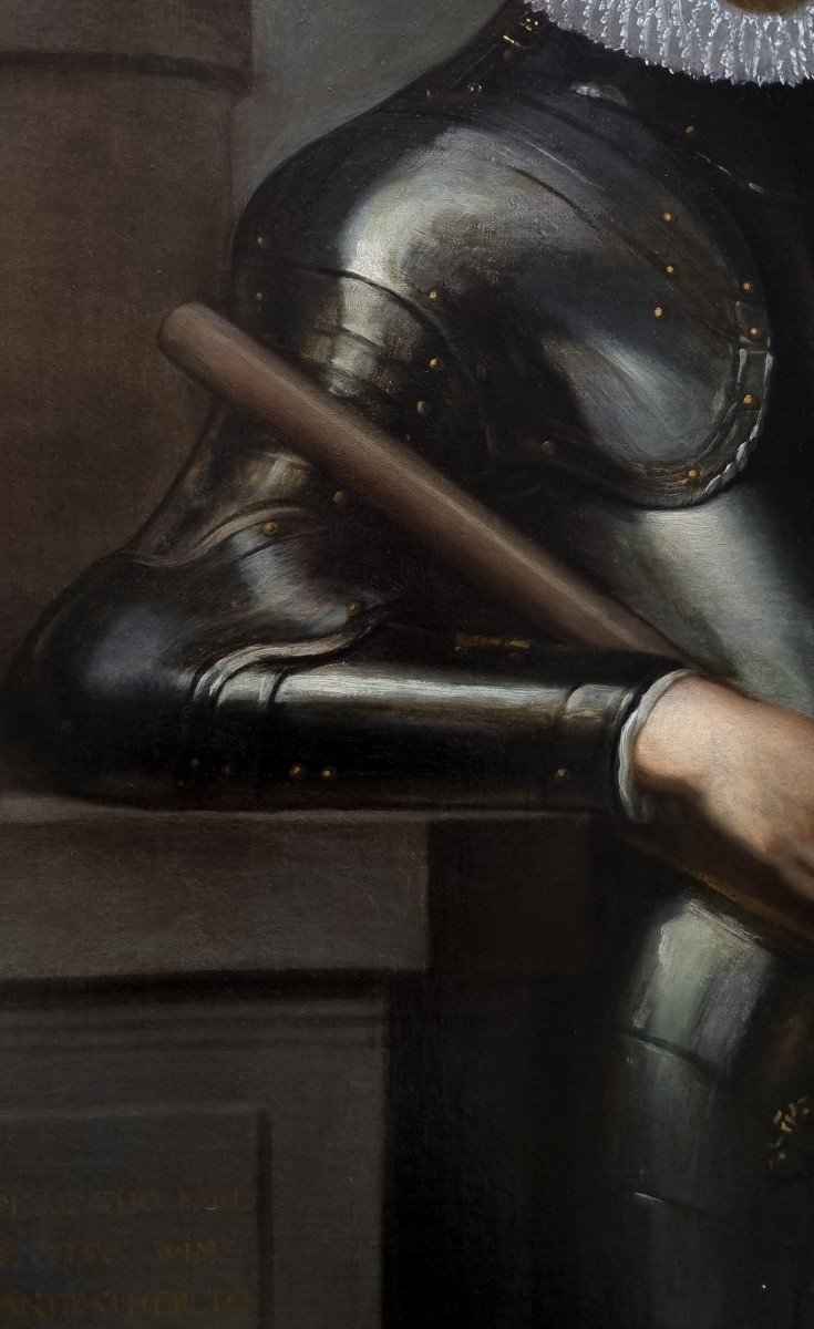 Portrait d'Un Gentilhomme En Armure Et Tenant Un Bâton Vers 1635, Provenance Du Manoir-photo-5