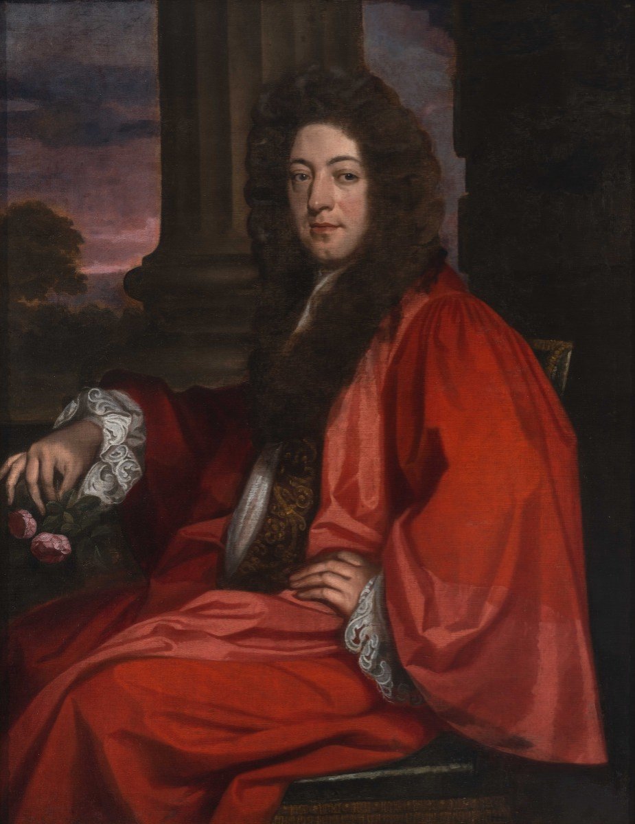 Portrait Gentleman En Robe Tenant Des Fleurs Vers 1675 Attribué à John Greenhill (c.1642-1676)-photo-3