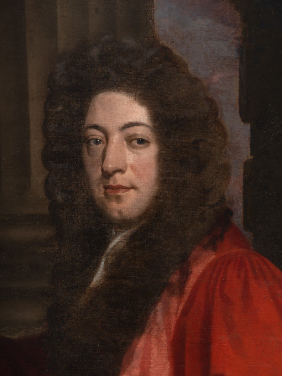 Portrait Gentleman En Robe Tenant Des Fleurs Vers 1675 Attribué à John Greenhill (c.1642-1676)-photo-1