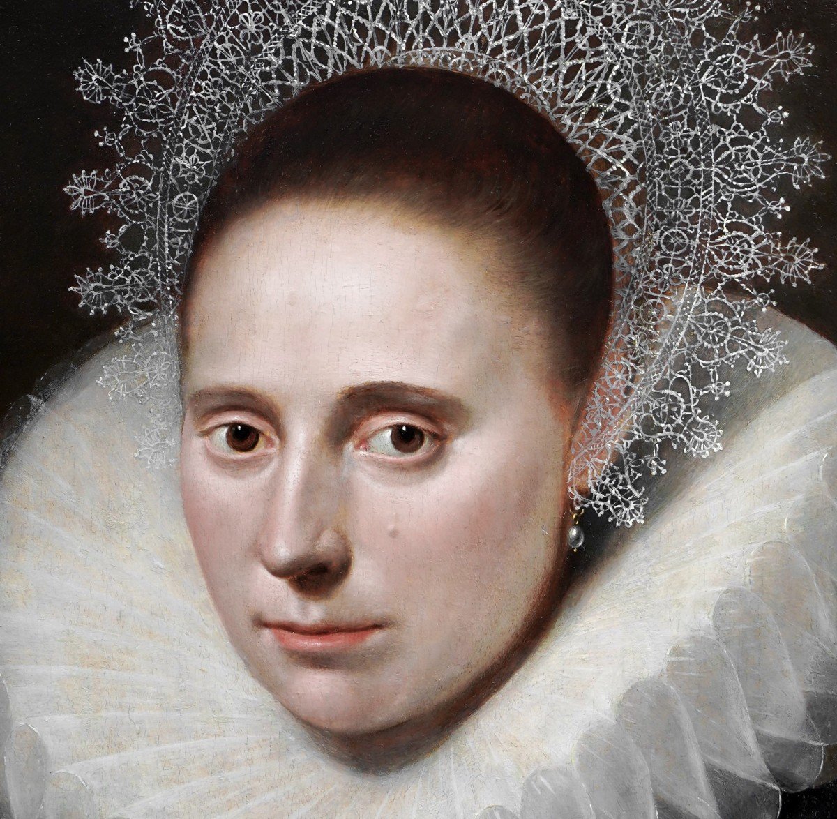 Portrait Of A Lady In An Elaborate Ruff & Lace Coif C.1610-20; Cornelis Van Der Voort-photo-2