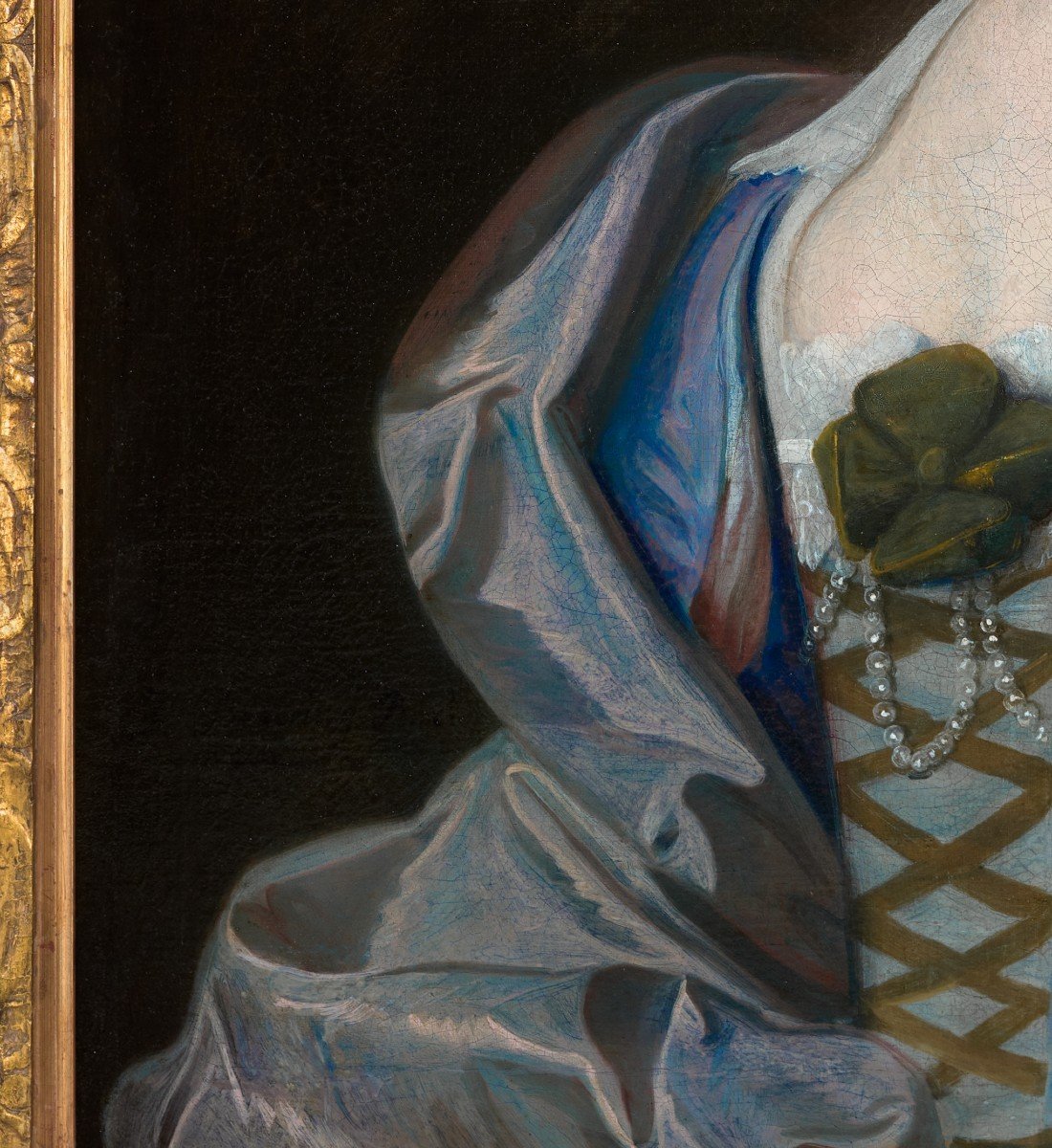 Portrait d'Une Dame En Robe De Soie Bleue Et Rose, Peut-être Mme Rowe, Signée Et Datée De 1752 -photo-4