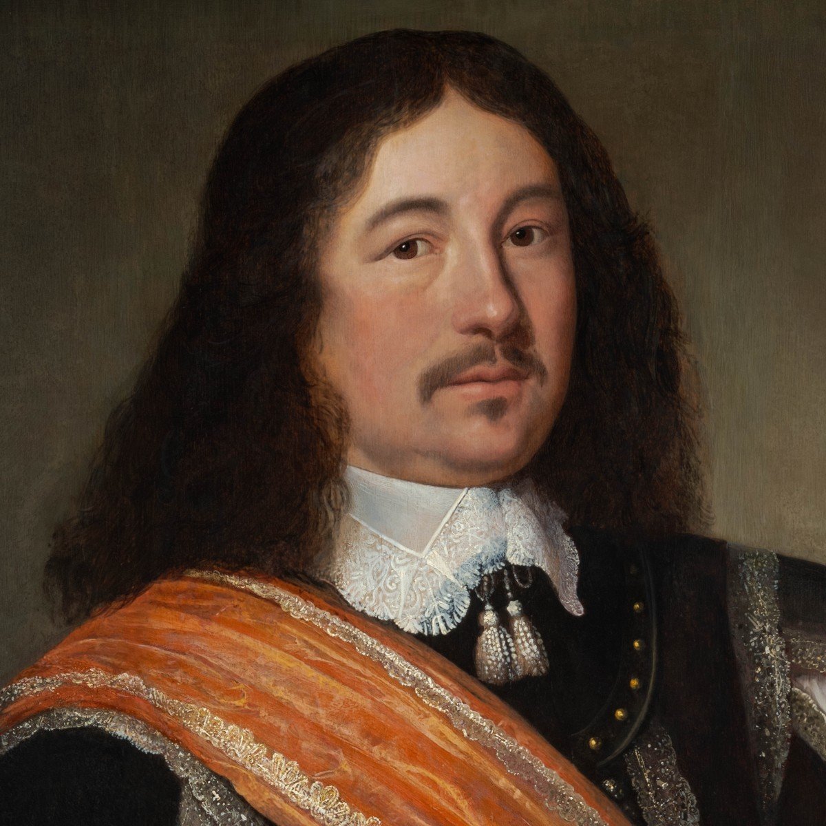 Portrait De Gentleman Manteau Noir Et Ceinture Orange Vers 1650, Huile Hollandaise Sur Panneau-photo-2
