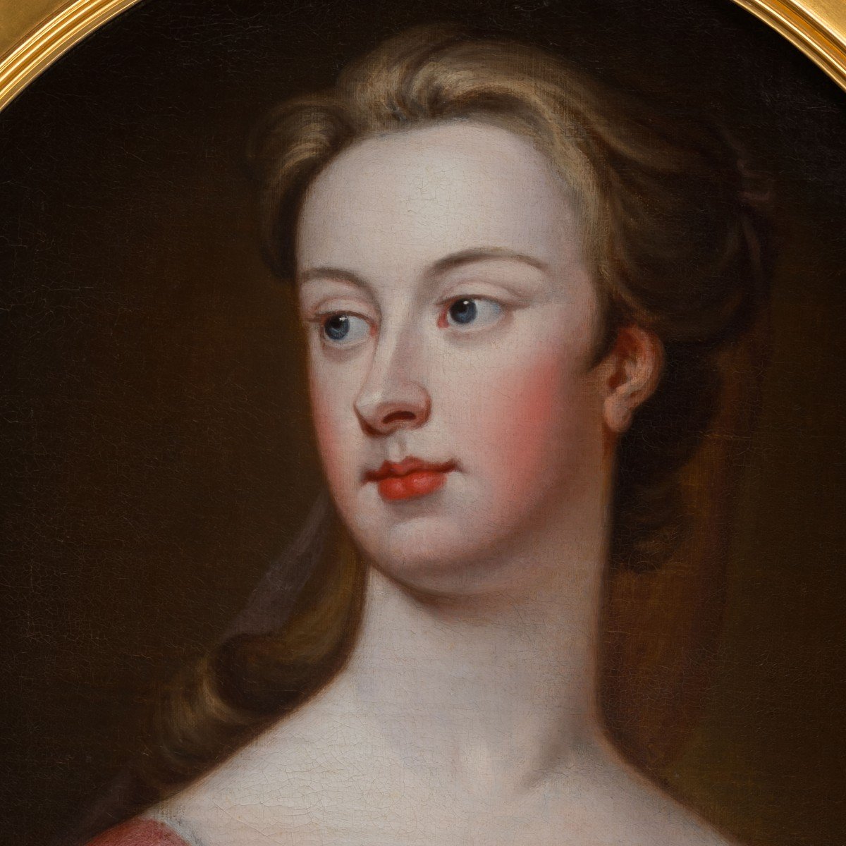 Portrait d'Une Dame élégante En Robe De Soie Rouge Vers 1720, Cadre Doré, Huile Sur Toile-photo-4