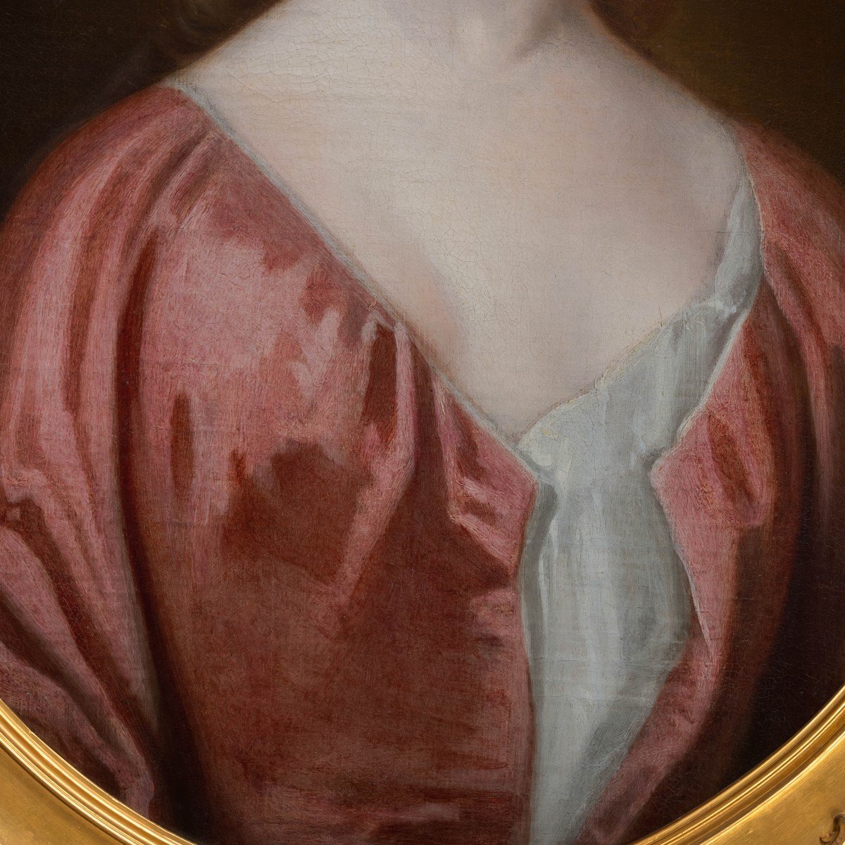 Portrait d'Une Dame élégante En Robe De Soie Rouge Vers 1720, Cadre Doré, Huile Sur Toile-photo-2