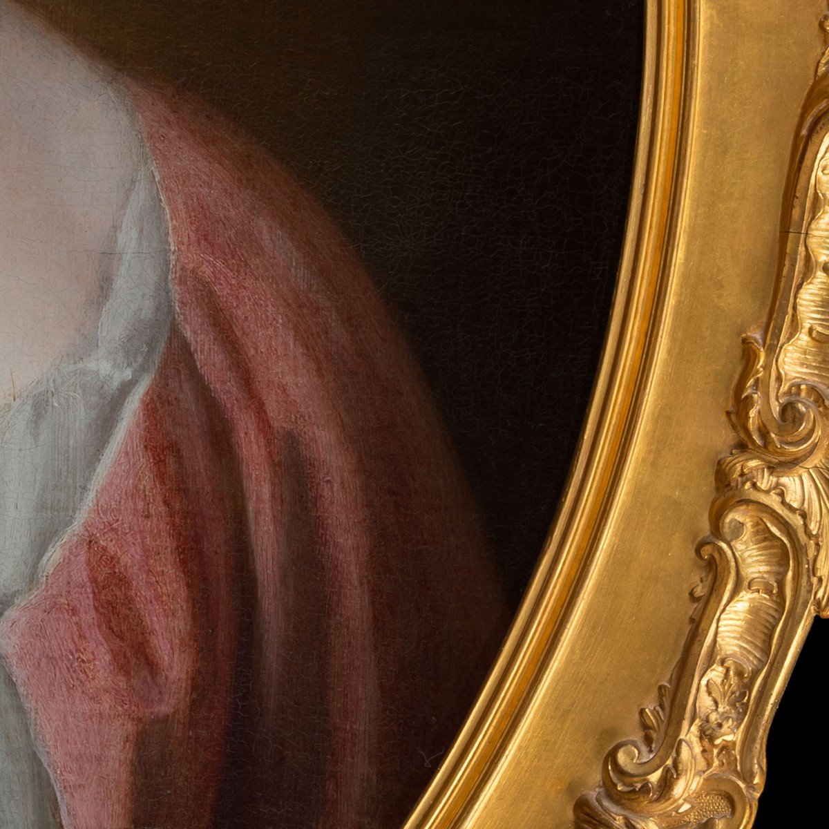 Portrait d'Une Dame élégante En Robe De Soie Rouge Vers 1720, Cadre Doré, Huile Sur Toile-photo-3