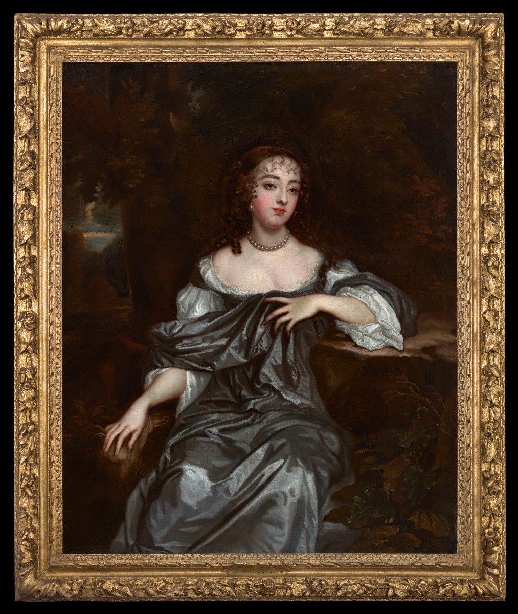 Portrait Frances, Lady Whitmore Née Brooke, 17th Century, Exquisite Carved Frame, Oil On Canvas-photo-2
