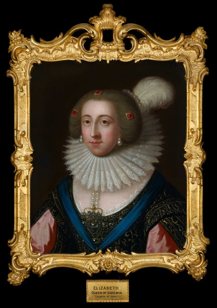 Portrait d'élisabeth, Reine De Bohême Et électrice Palatine, Huile Sur Toile, Cadre Fin Doré