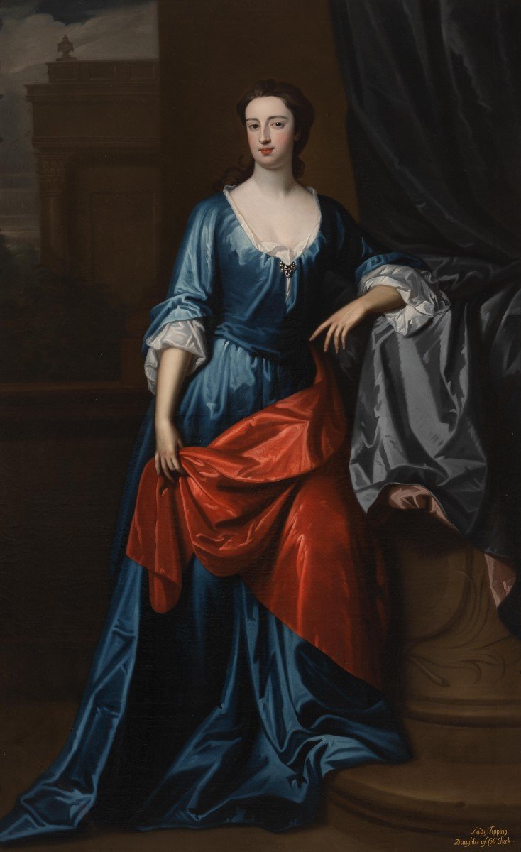 Portrait d'Une Dame Debout Sur Un Porche, Provenance Aristocratique, Peinture à l'Huile-photo-1