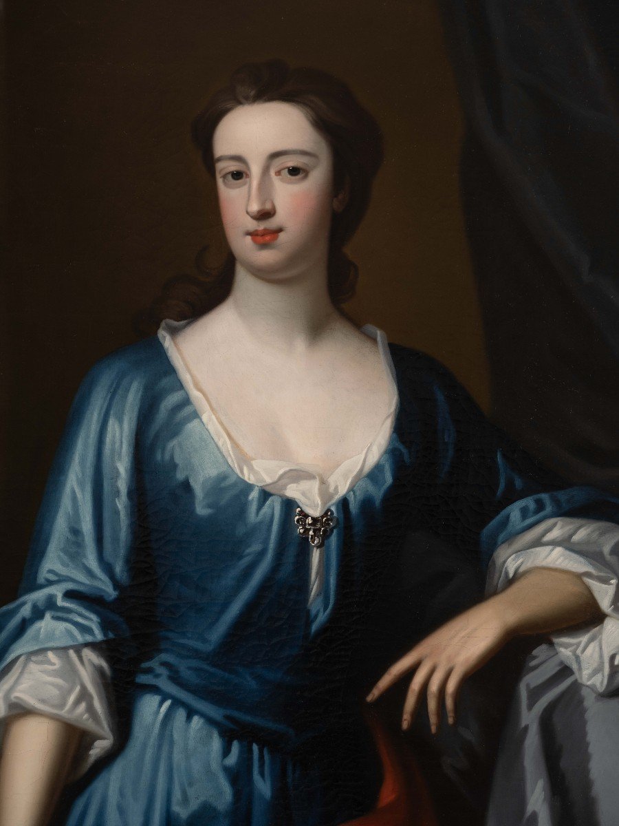 Portrait d'Une Dame Debout Sur Un Porche, Provenance Aristocratique, Peinture à l'Huile-photo-2