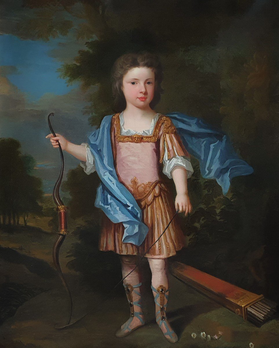 Portrait d'Un Jeune Gentilhomme En Tenue Classique, Arc Et Flèche, Vers 1710, Huile Sur Toile-photo-3