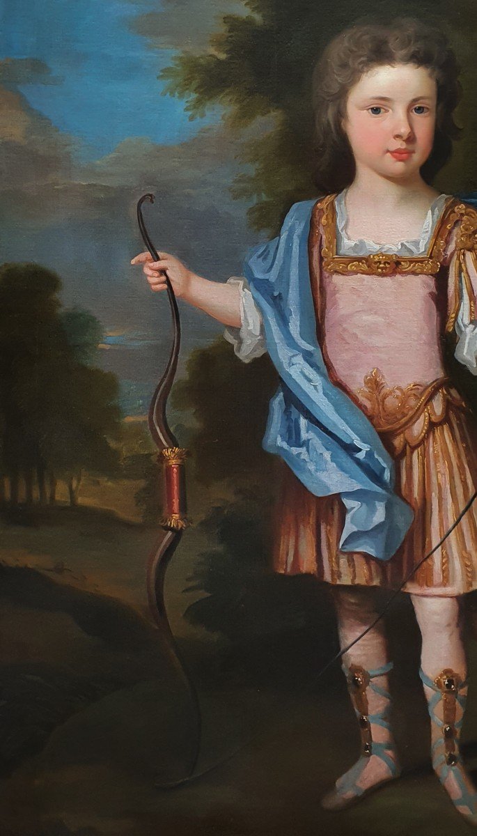 Portrait d'Un Jeune Gentilhomme En Tenue Classique, Arc Et Flèche, Vers 1710, Huile Sur Toile-photo-4