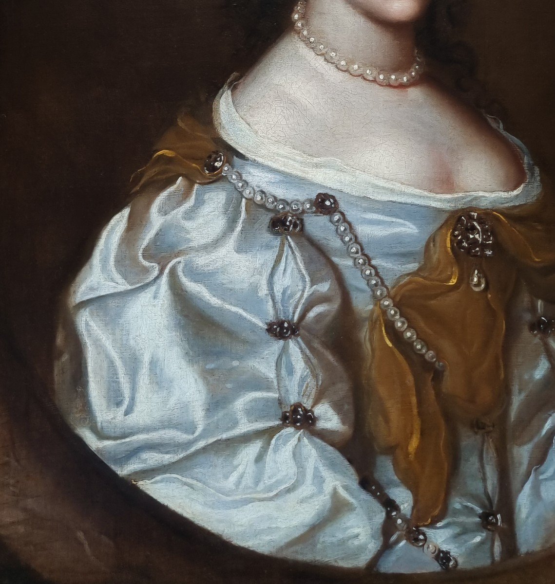 Portrait d'Une Dame En Robe De Soie Argentée Vers 1660, Peinture à l'Huile Sur Toile-photo-4