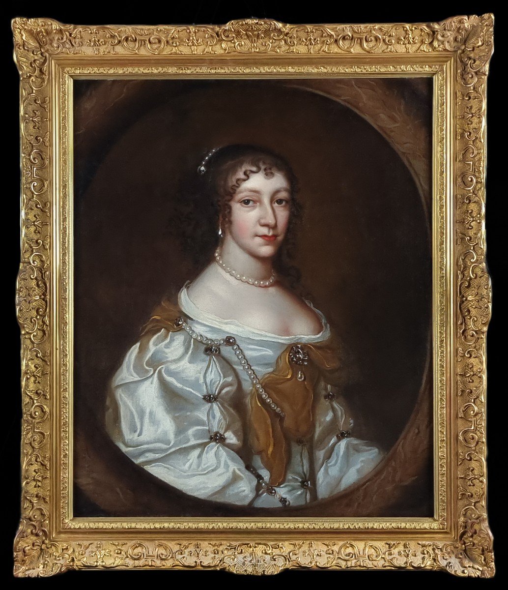Portrait d'Une Dame En Robe De Soie Argentée Vers 1660, Peinture à l'Huile Sur Toile