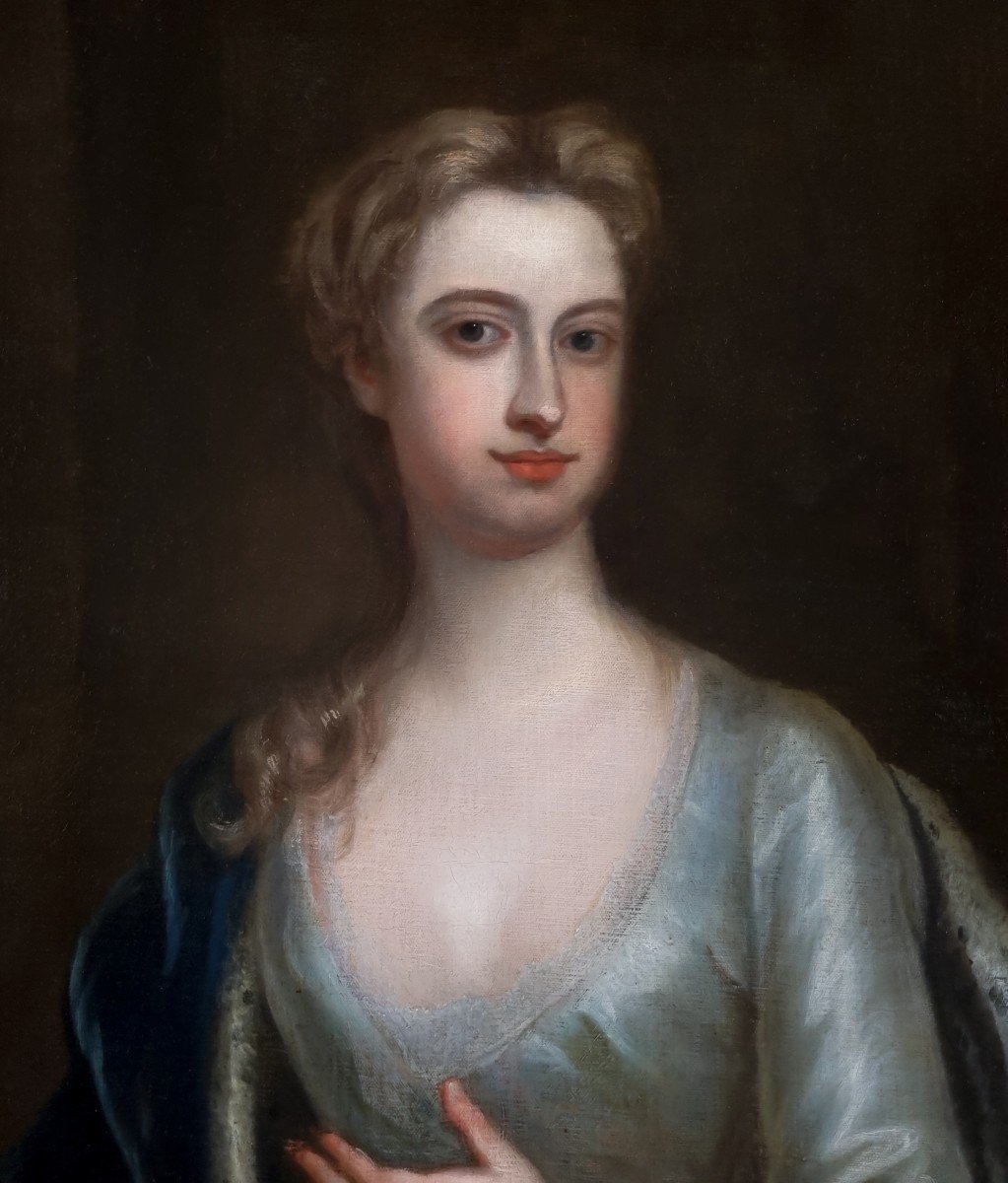 Portrait Of Frances, Viscountess Scudamore, In A Silver Dress And Blue Mantle, Circa 1709-1719-photo-2