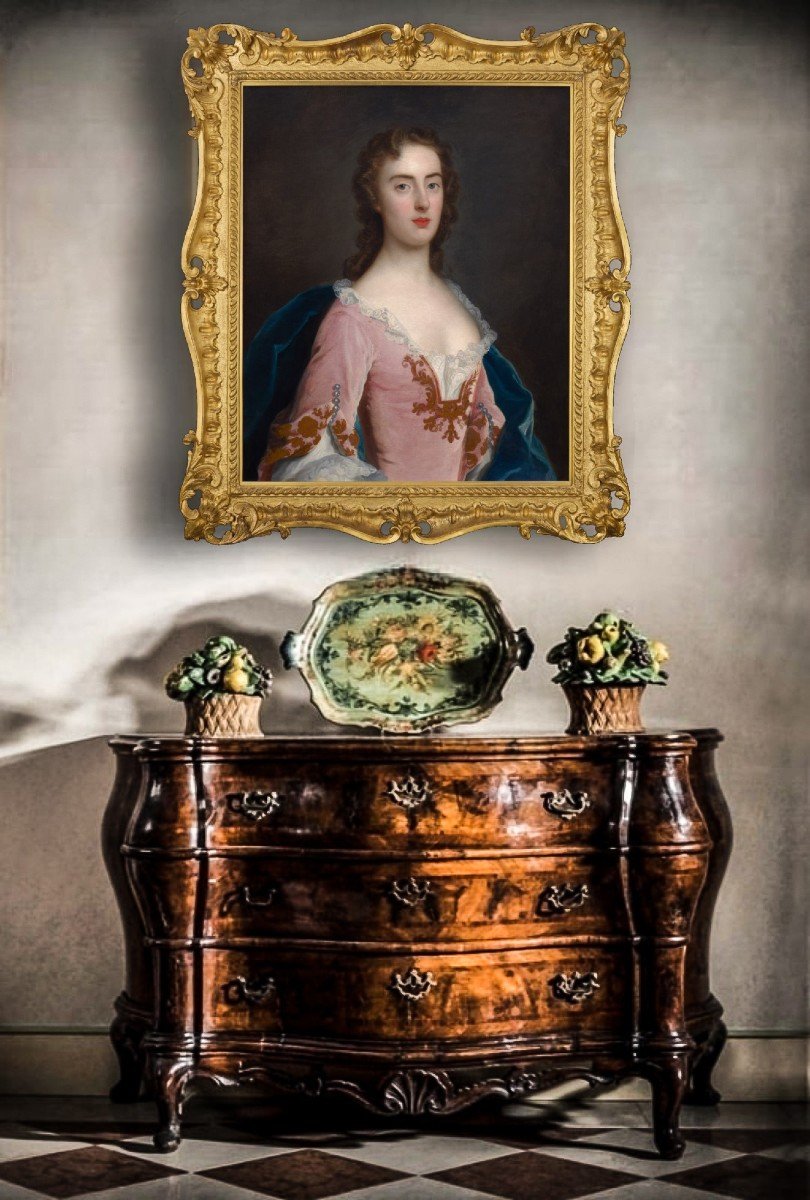 Portrait Of A Lady, Jane Wood C.1750, Oil On Canvas Painting, Finely Carved And Gilded Frame-photo-2