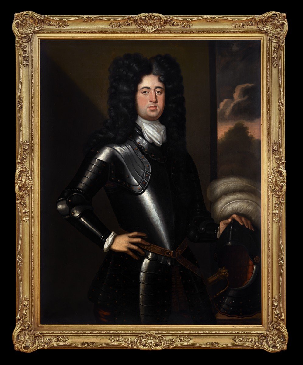 Portrait Of A Gentleman In Armour Beside A Table With Helmut C.1685; Aristocratic Collection