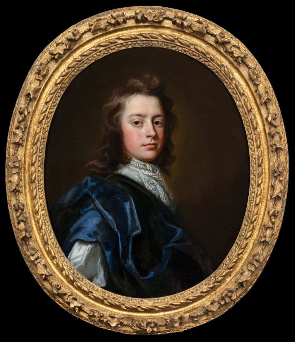 Portrait d'Un Gentilhomme Au Manteau Bleu Et Portrait d'Une Dame Vers 1697, Beaux Cadres Dorés -photo-3