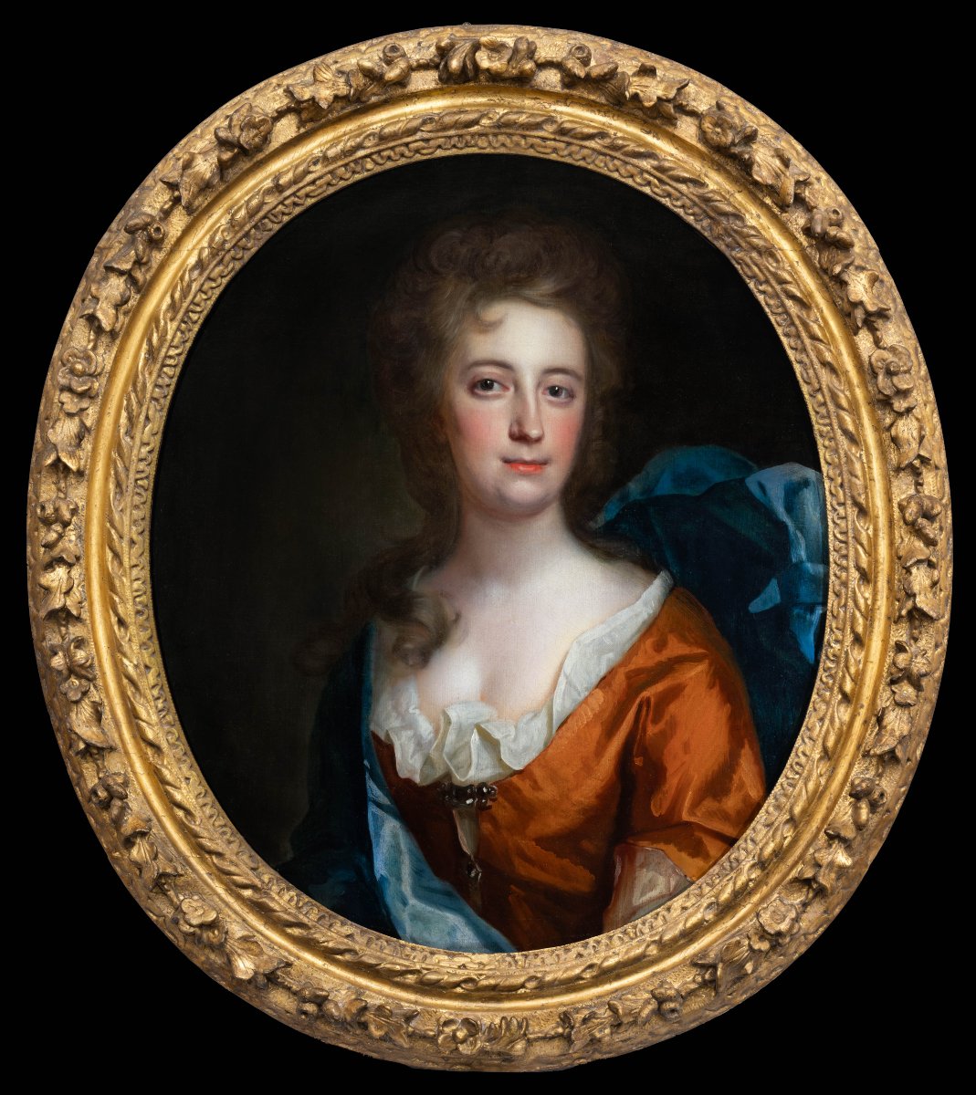 Portrait d'Un Gentilhomme Au Manteau Bleu Et Portrait d'Une Dame Vers 1697, Beaux Cadres Dorés -photo-4