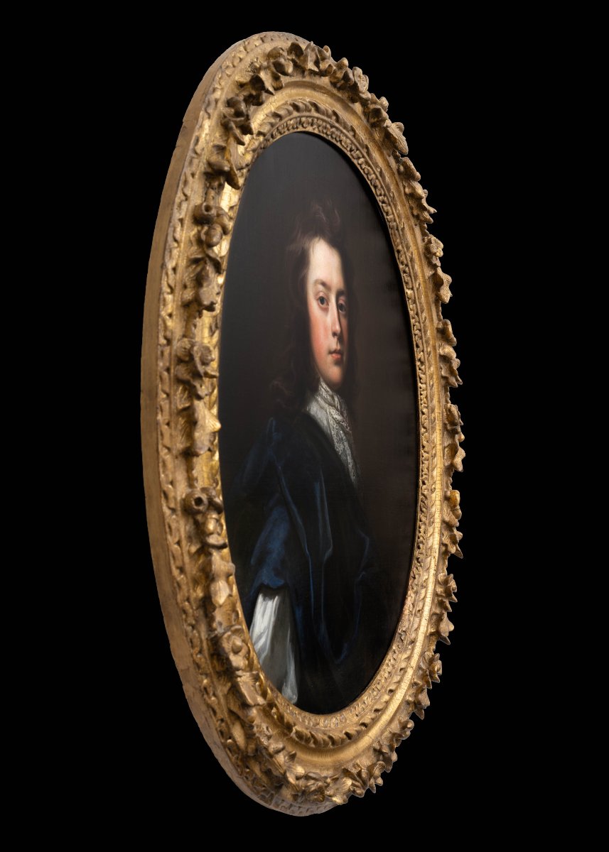 Portrait d'Un Gentilhomme Au Manteau Bleu Et Portrait d'Une Dame Vers 1697, Beaux Cadres Dorés -photo-1