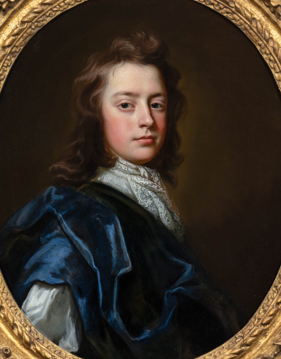 Portrait d'Un Gentilhomme Au Manteau Bleu Et Portrait d'Une Dame Vers 1697, Beaux Cadres Dorés -photo-2