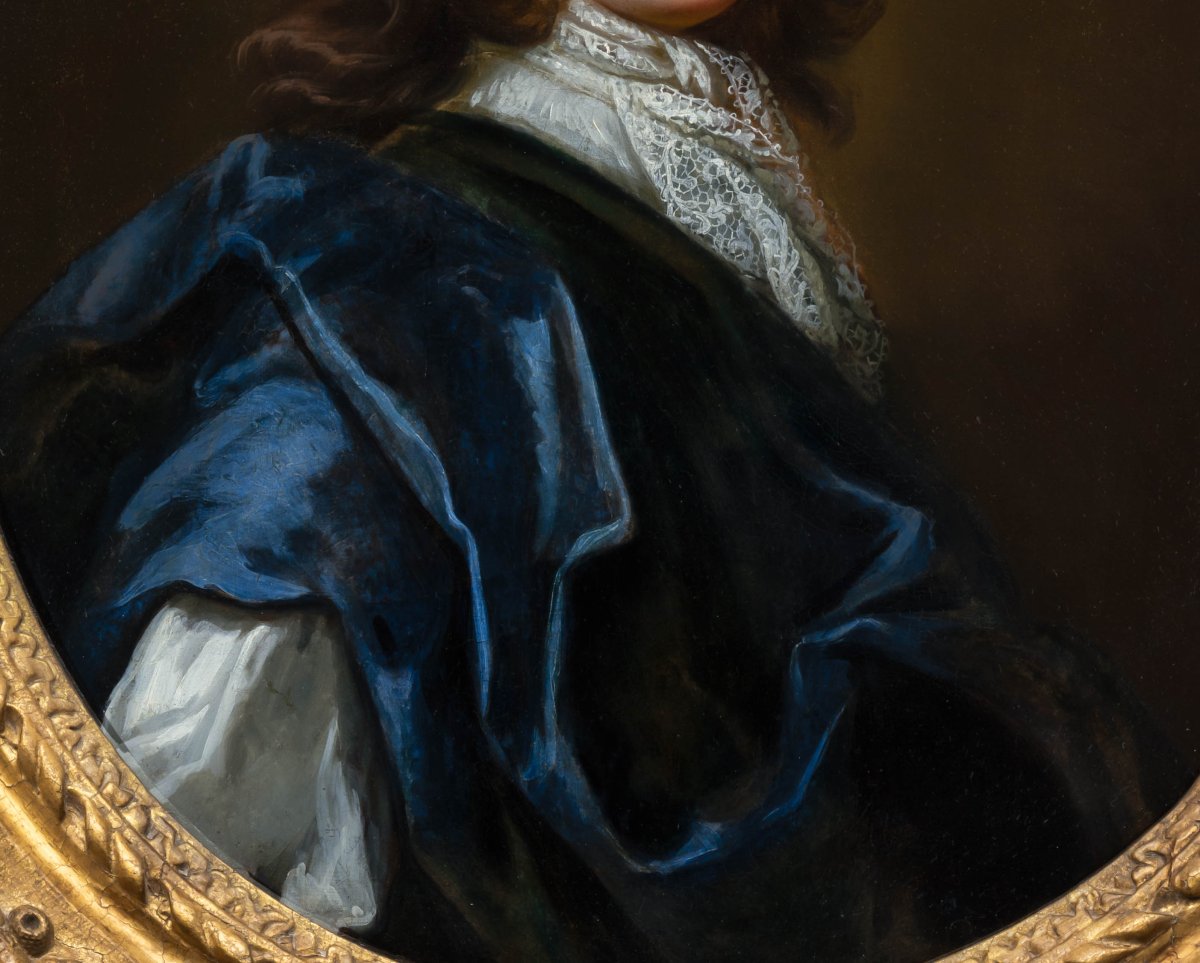 Portrait d'Un Gentilhomme Au Manteau Bleu Et Portrait d'Une Dame Vers 1697, Beaux Cadres Dorés -photo-3